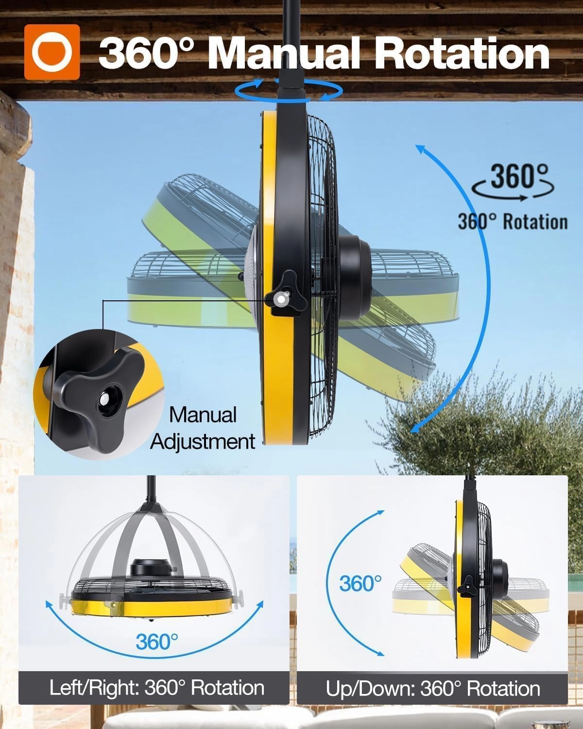 addlon Wall Mount Fan with Light, 20 inch Waterproof Plug Outdoor Ceiling Fan with Remote&APP Control, 360 Adjustable Tilt, 6 Speeds, Dimmable, Reversible, Hook Mount for Patio, Toolroom, Farmhouse
