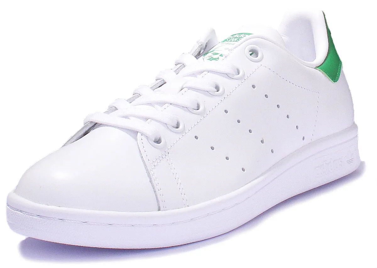 Adidas Stan Smith J Lace Up Leather Trainers In White Green For Youth Shoes Adidas