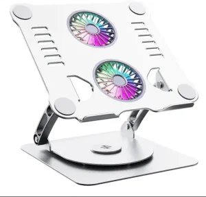 Adjustable 360 Rotating Laptop Stand with Dual Fan Cooling with RGB Lights - Foldable Portable Holder Stand - Compatible with 10-17"" Laptops 360-degree rotating fan for home use