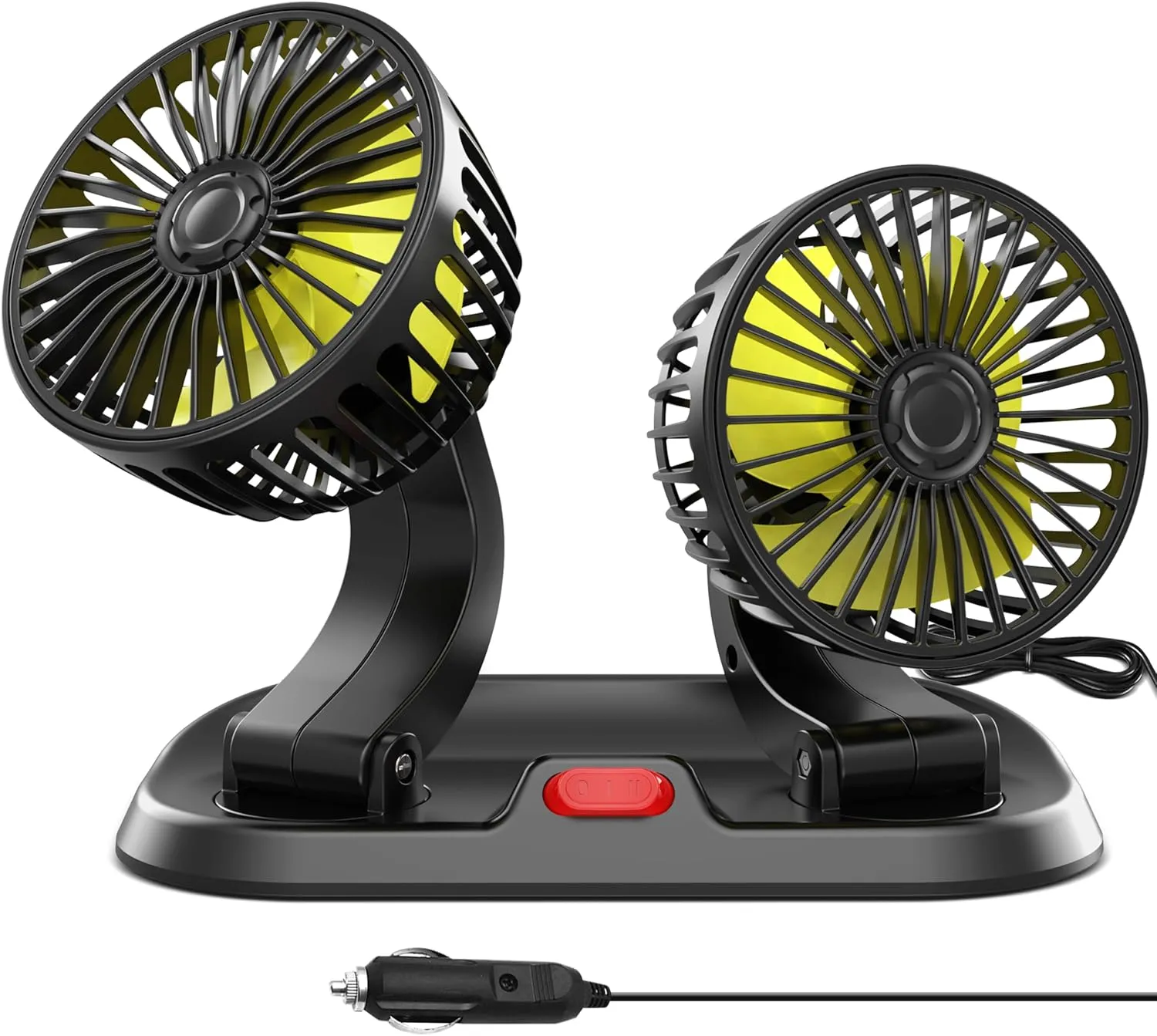 Adjustable Dual Head 12V Car Cooler Fan - Portable Vehicle Cooling Fan with 2 Speeds, 360 Rotation - Powered by Cigarette Lighter - Ideal for SUV, RV, Truck, Sedan 360-degree rotating fan for home use