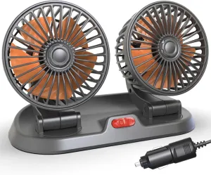 Adjustable Dual Head Car Cooling Fan 24V-Brushless Motor-2 Speeds, 360 Rotation, for Car Dashboard, SUV/RV/Truck,Diesel Engined CarCigarette Lighter Powered(Brown) 360-degree rotating fan for home use
