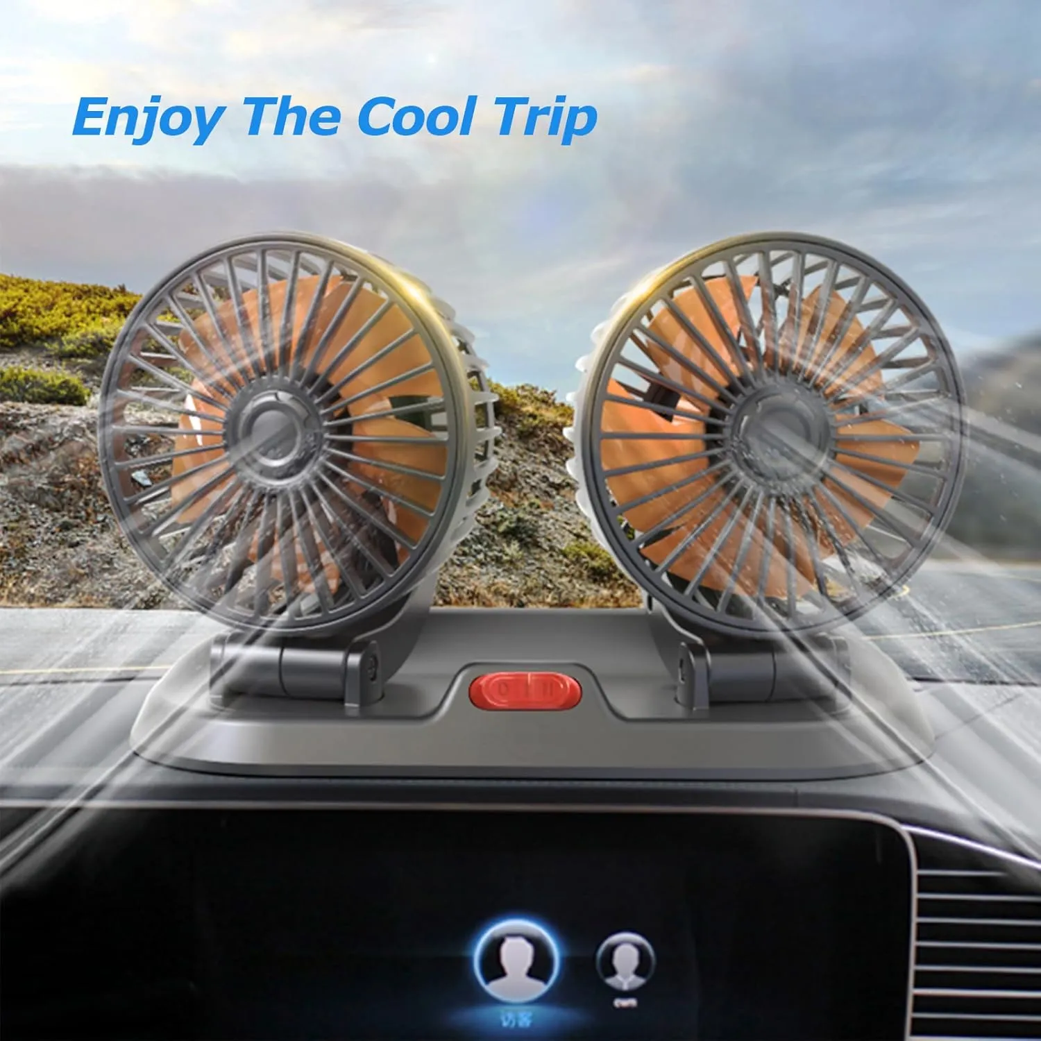 Adjustable Dual Head Car Cooling Fan 24V-Brushless Motor-2 Speeds, 360 Rotation, for Car Dashboard, SUV/RV/Truck,Diesel Engined CarCigarette Lighter Powered(Brown)