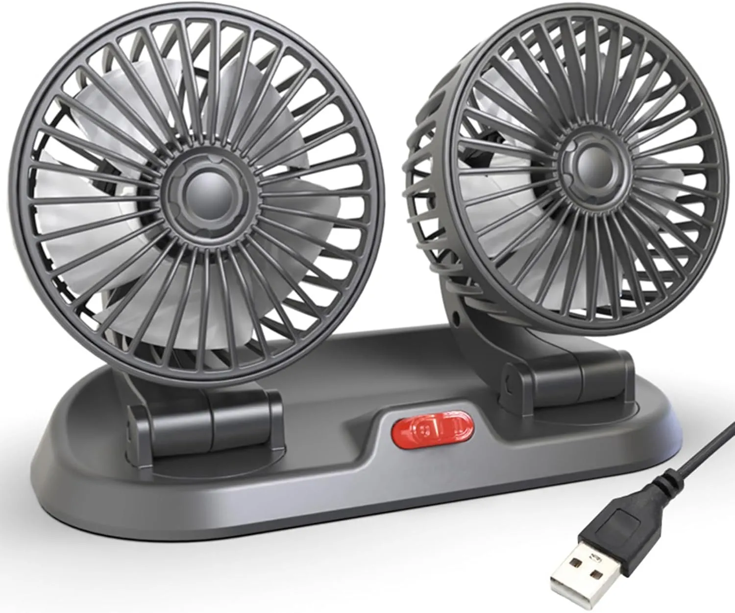 Adjustable Dual Head Car Cooling Fan-Brushless Motor-2 Speeds, 360 Rotation, for Car Dashboard, SUV/RV/Truck/Sedan/Cruise/Office, USB Powered (White) 360-degree rotating fan for home use