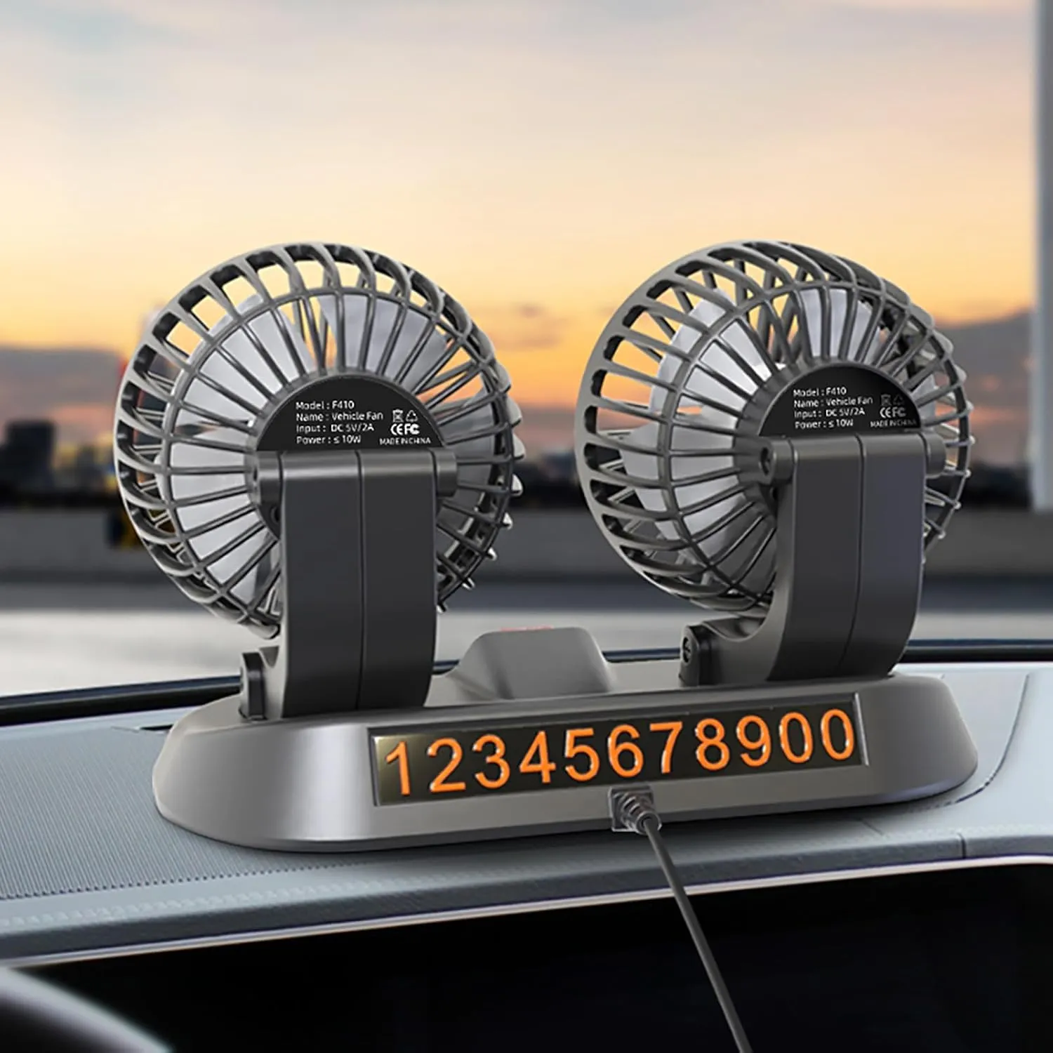 Adjustable Dual Head Car Cooling Fan-Brushless Motor-2 Speeds, 360 Rotation, for Car Dashboard, SUV/RV/Truck/Sedan/Cruise/Office, USB Powered (White) 360-degree rotating fan for home use