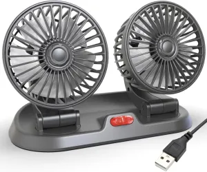 Adjustable Dual Head Car Cooling Fan-Brushless Motor-2 Speeds, 360 Rotation, for Car Dashboard, SUV/RV/Truck/Sedan/Cruise/Office, USB Powered (White) 360-degree rotating fan for home use