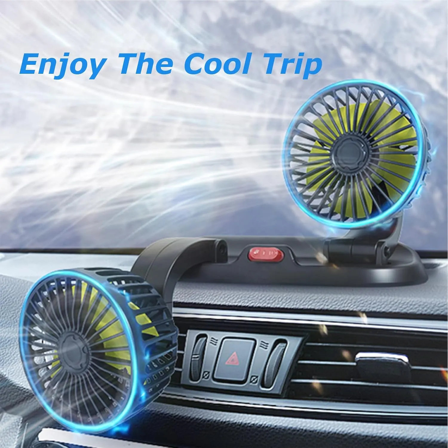 Adjustable Dual Head Car Cooling Fan-Brushless Motor-2 Speeds, 360 Rotation, for Car Dashboard, SUV/RV/Truck/Sedan/Cruise/Office, USB Powered (White)