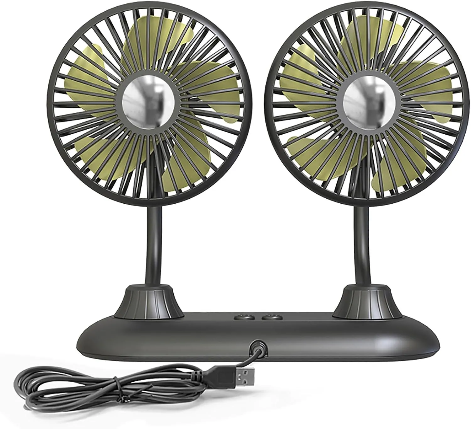Adjustable Dual Head Car Cooling Fan-Brushless Motor-3 Speeds, 360 Rotation Car Essentials Car Cooler Fan for SUV, RV, Truck, Sedan, Cruise, Car and Home Office Desk Fan USB Powered 360-degree rotating fan for home use