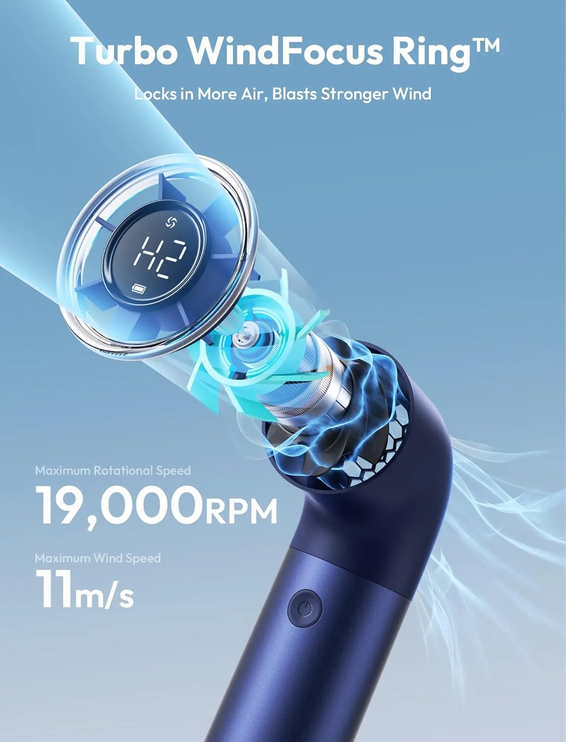Aecooly Portable Handheld Fan, Powerful Turbo Air Tube Fan, 19000 RPM High Speed Aero Pro, 15H Max Cooling Time, 6 Speeds Aluminum Case, Mini Pocket Design, for Travel Beach Outdoor Activities -Blue