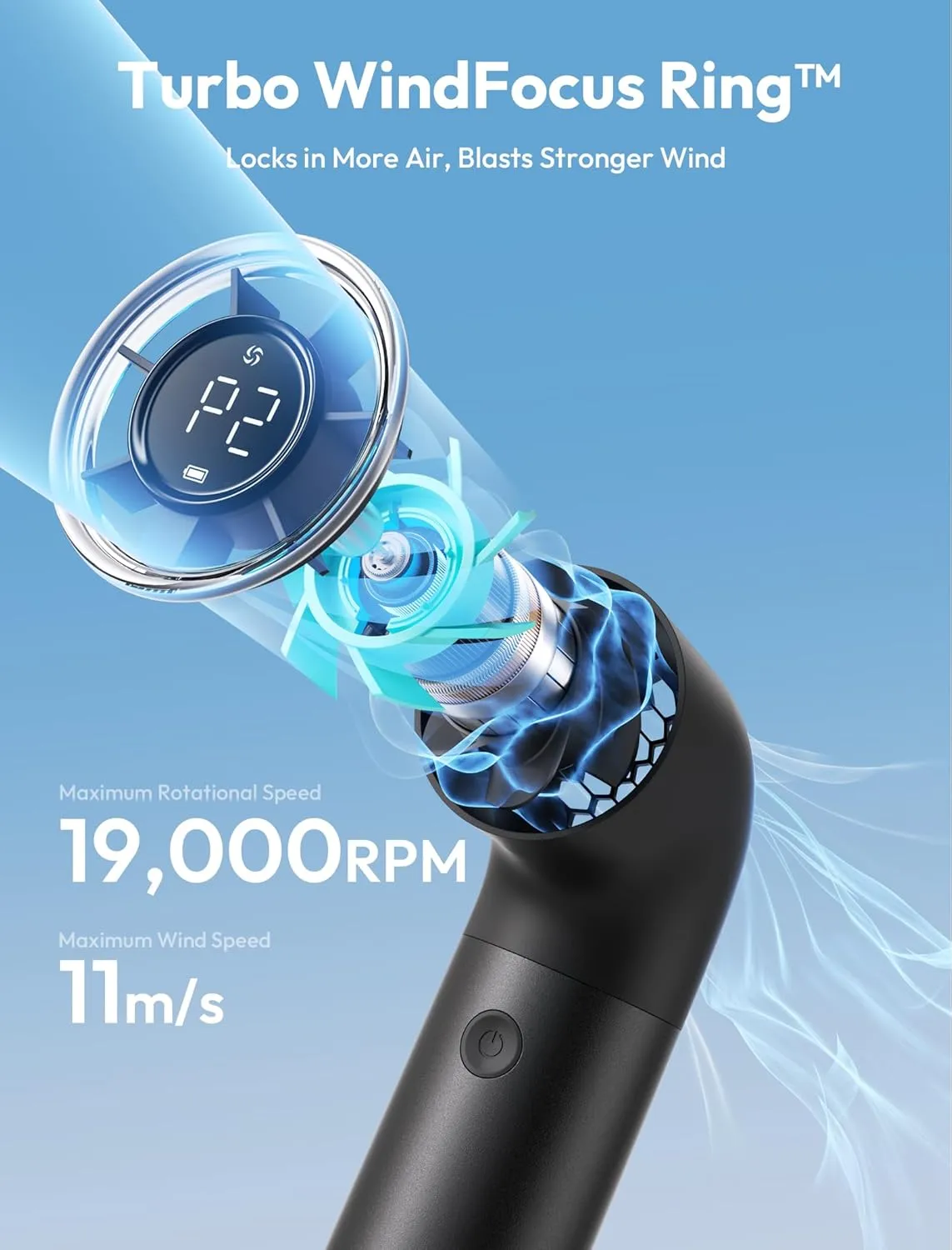 Aecooly Portable Handheld Fan, Powerful Turbo Mini Fan, 19000 RPM High Speed Aero Pro, 15H Max Cooling Time, 6 Speeds Aluminum Case, Pocket Rechargeable Personal Small Travel GIfts for Women-Black