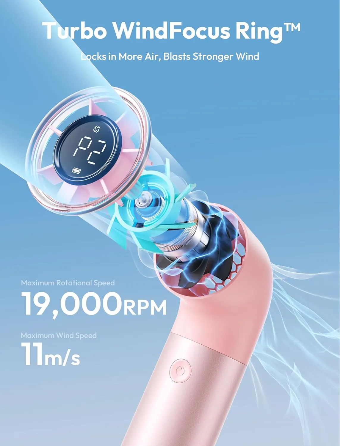 Aecooly Portable Handheld Fan, Powerful Turbo Mini Fan, 19000 RPM High Speed Aero Pro, 15H Max Cooling Time, 6 Speeds Aluminum Case, Pocket Rechargeable Personal Small Travel GIfts for Women Men -Pink