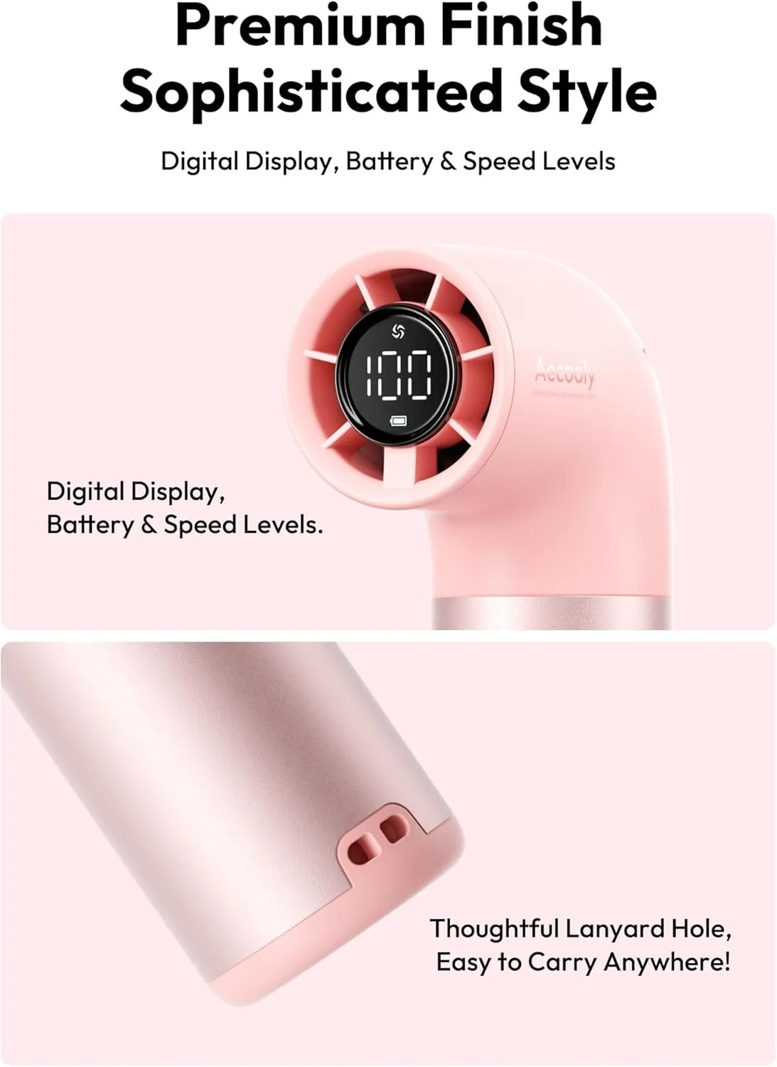 Aecooly Portable Handheld Fan, Powerful Turbo Mini Fan, 19000 RPM High Speed Aero Pro, 15H Max Cooling Time, 6 Speeds Aluminum Case, Pocket Rechargeable Personal Small Travel GIfts for Women Men -Pink