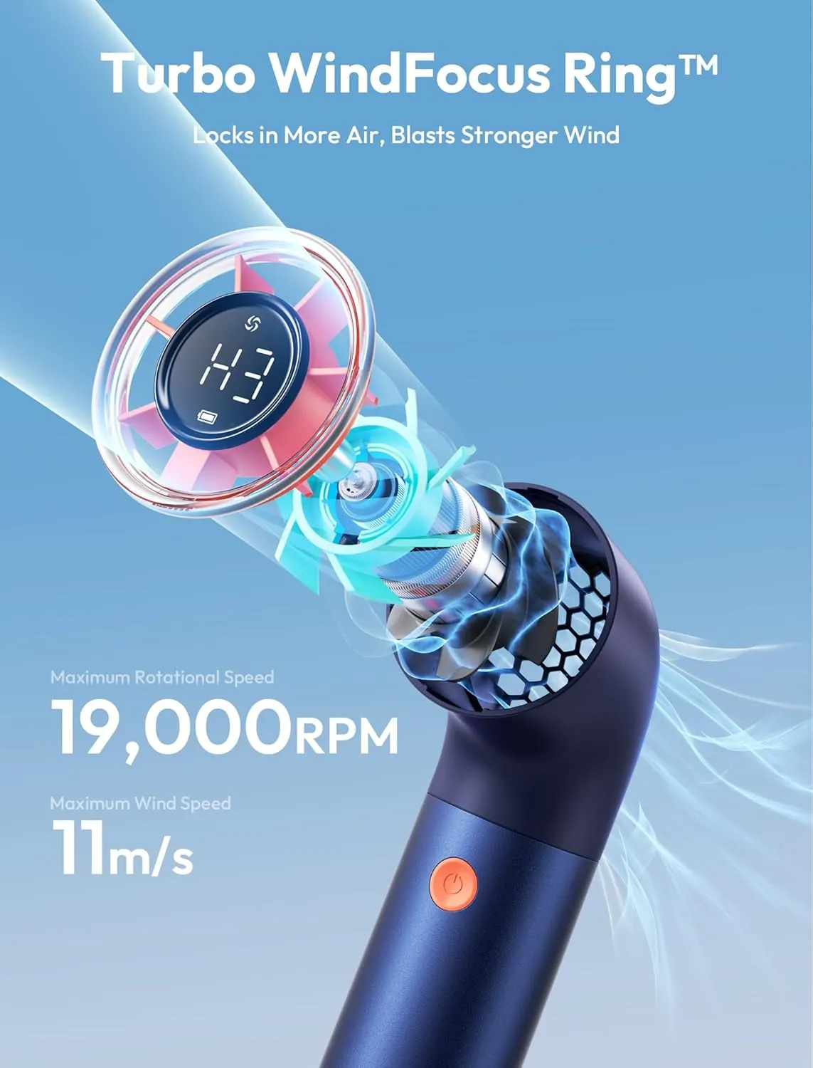 Aecooly Portable Handheld Fan, Powerful Turbo Mini Fan, 19000 RPM High Speed Aero Ultra, 15H Max Cooling Time, 7 Speeds Aluminum Case, Pocket Rechargeable Personal Small Travel GIfts for Women -Blue