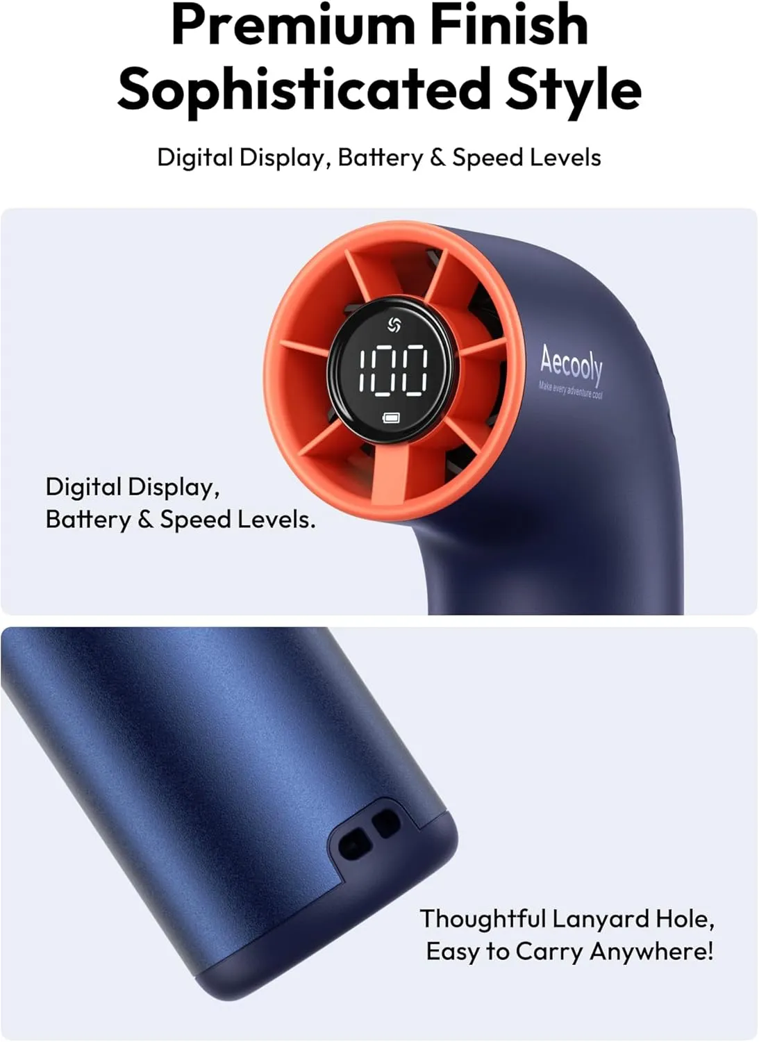 Aecooly Portable Handheld Fan, Powerful Turbo Mini Fan, 19000 RPM High Speed Aero Ultra, 15H Max Cooling Time, 7 Speeds Aluminum Case, Pocket Rechargeable Personal Small Travel GIfts for Women -Blue