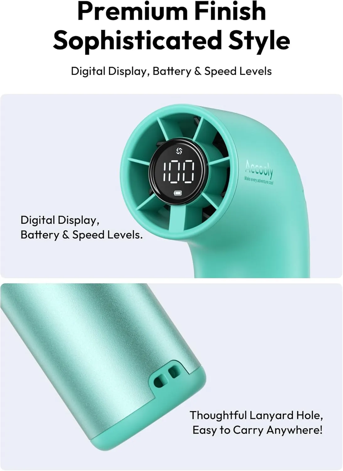Aecooly Portable Handheld Fan, Powerful Turbo Mini Fan, 19000 RPM High Speed Aero Ultra, 15H Max Cooling Time, 7 Speeds Aluminum Case, Pocket Rechargeable Personal Small Travel GIfts for Women-Green