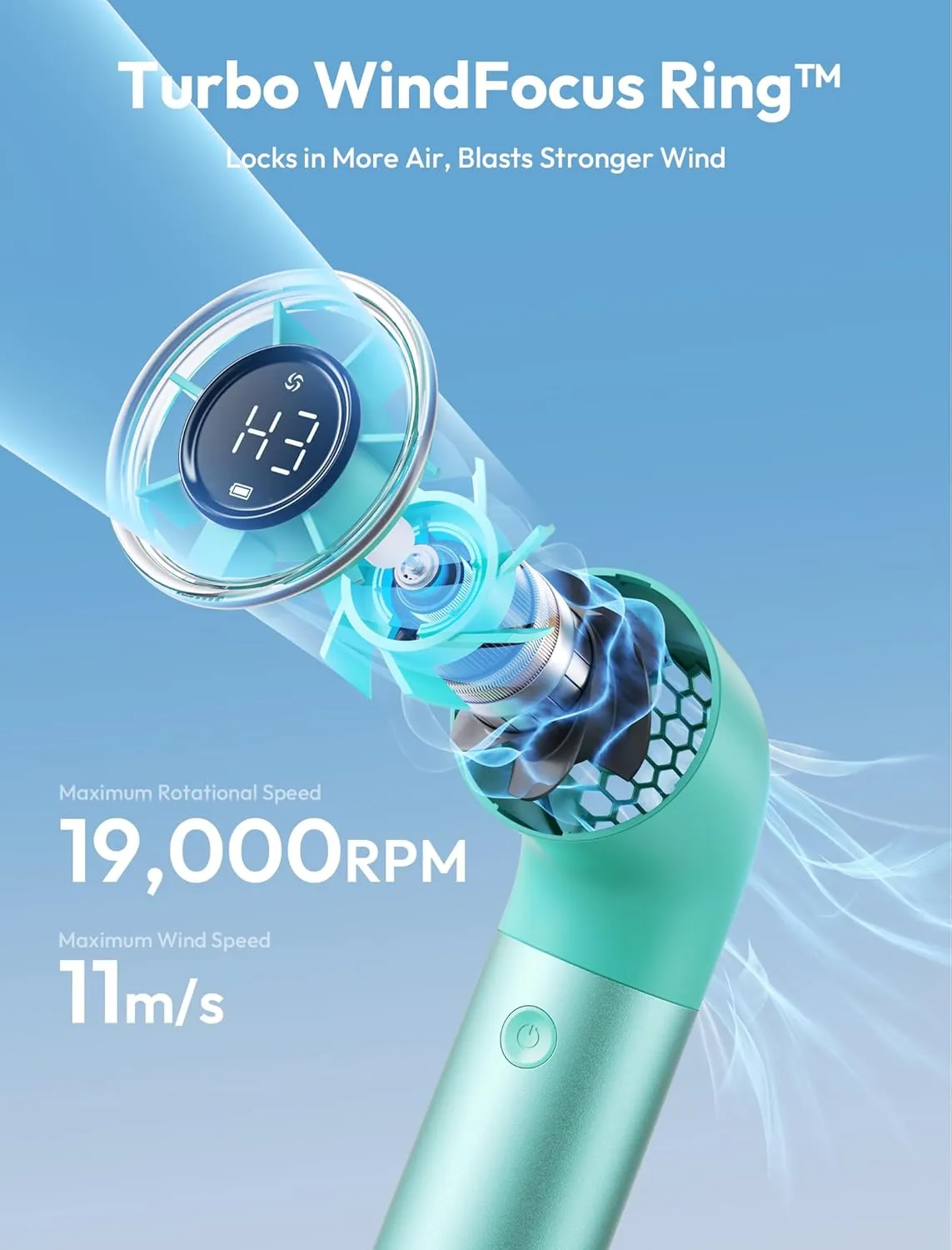 Aecooly Portable Handheld Fan, Powerful Turbo Mini Fan, 19000 RPM High Speed Aero Ultra, 15H Max Cooling Time, 7 Speeds Aluminum Case, Pocket Rechargeable Personal Small Travel GIfts for Women-Green