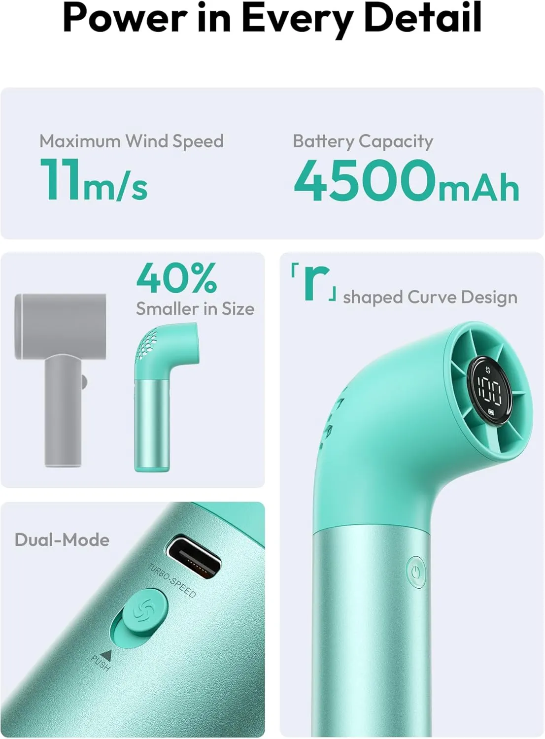 Aecooly Portable Handheld Fan, Powerful Turbo Mini Fan, 19000 RPM High Speed Aero Ultra, 15H Max Cooling Time, 7 Speeds Aluminum Case, Pocket Rechargeable Personal Small Travel GIfts for Women-Green