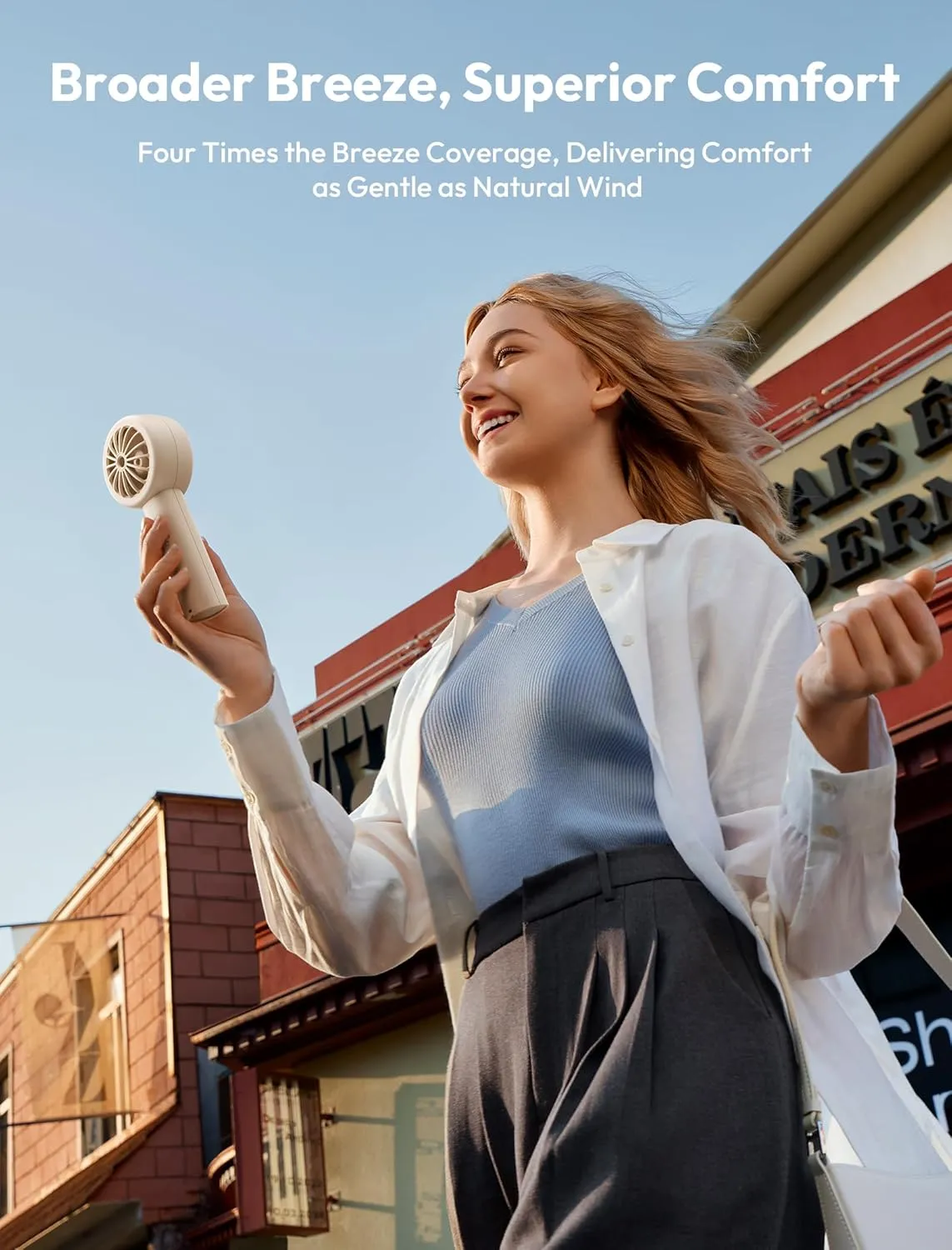 Aecooly Portable Handheld Turbo Fan [16H Max Cooling Time], 5 Speeds USB Rechargeable Mini Personal Battery Operated Small Pocket Cooling Fan GIfts for Women, Travel, Home, Office, Beach, Lash -Beige