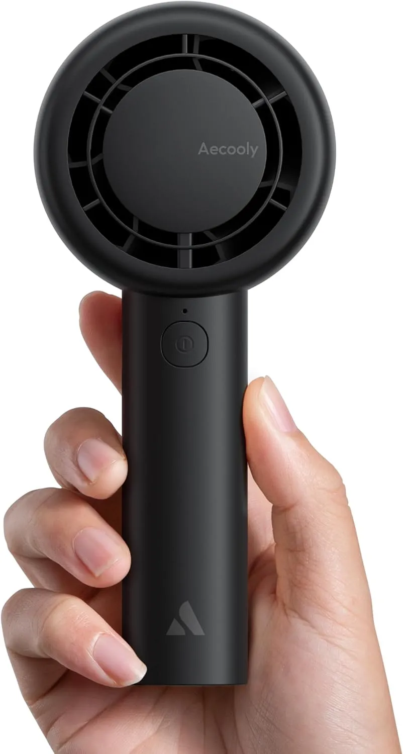 Aecooly Portable Handheld Turbo Fan [16H Max Cooling Time], 5 Speeds USB Rechargeable Mini Personal Battery Operated Small Pocket Cooling Fan GIfts for Women, Travel, Home, Office, Beach, Lash -Black Mini handheld fan for personal cooling