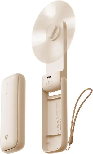 Aecooly Slim Portable Fan 2 Pack, Thin Handheld Fan, USB Rechargeable Mini Personal [24H Max Cooling Time], Battery Powered Small Foldable Pocket for Travel, Summer, Gifts for Women -Beige Battery-powered portable fan