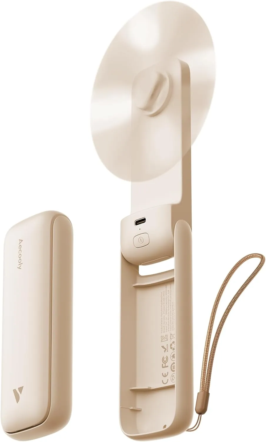 Aecooly Slim Portable Fan 2 Pack, Thin Handheld Fan, USB Rechargeable Mini Personal [24H Max Cooling Time], Battery Powered Small Foldable Pocket for Travel, Summer, Gifts for Women -Beige Battery-powered portable fan