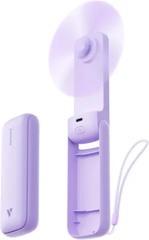 Aecooly Slim Portable Fan 2 Pack, Thin Handheld Fan, USB Rechargeable Mini Personal [24H Max Cooling Time], Battery Powered Small Foldable Pocket for Travel, Summer, Gifts for Women, Girls -Purple Battery-powered portable fan