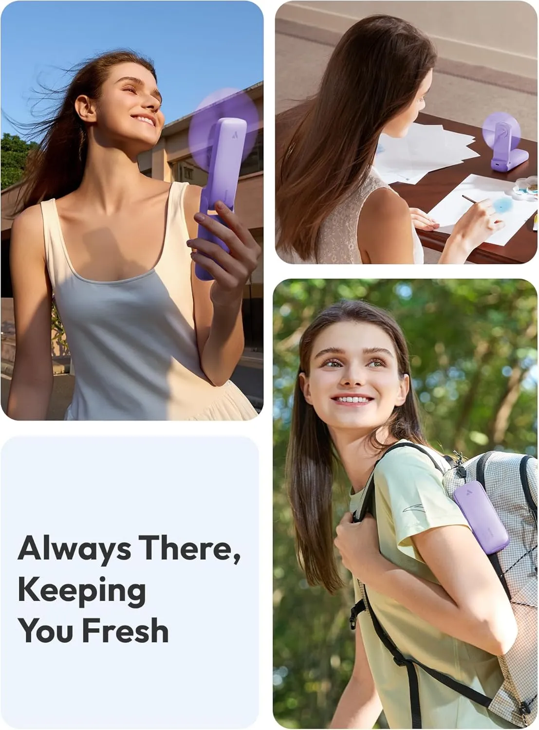 Aecooly Slim Portable Fan 2 Pack, Thin Handheld Fan, USB Rechargeable Mini Personal [24H Max Cooling Time], Battery Powered Small Foldable Pocket for Travel, Summer, Gifts for Women, Girls -Purple