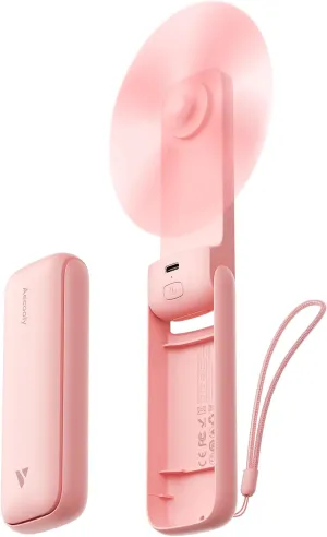 Aecooly Slim Portable Fan 2-Pack, Thin Handheld Fan, USB Rechargeable Mini Personal [24H Max Cooling Time], Battery Powered Small Foldable Pocket for Travel, Summer, Gifts for Women -Pink Battery-powered portable fan