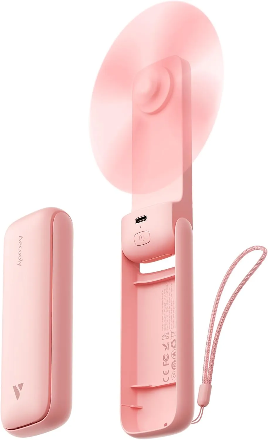 Aecooly Slim Portable Fan 2-Pack, Thin Handheld Fan, USB Rechargeable Mini Personal [24H Max Cooling Time], Battery Powered Small Foldable Pocket for Travel, Summer, Gifts for Women -Pink Battery-powered portable fan