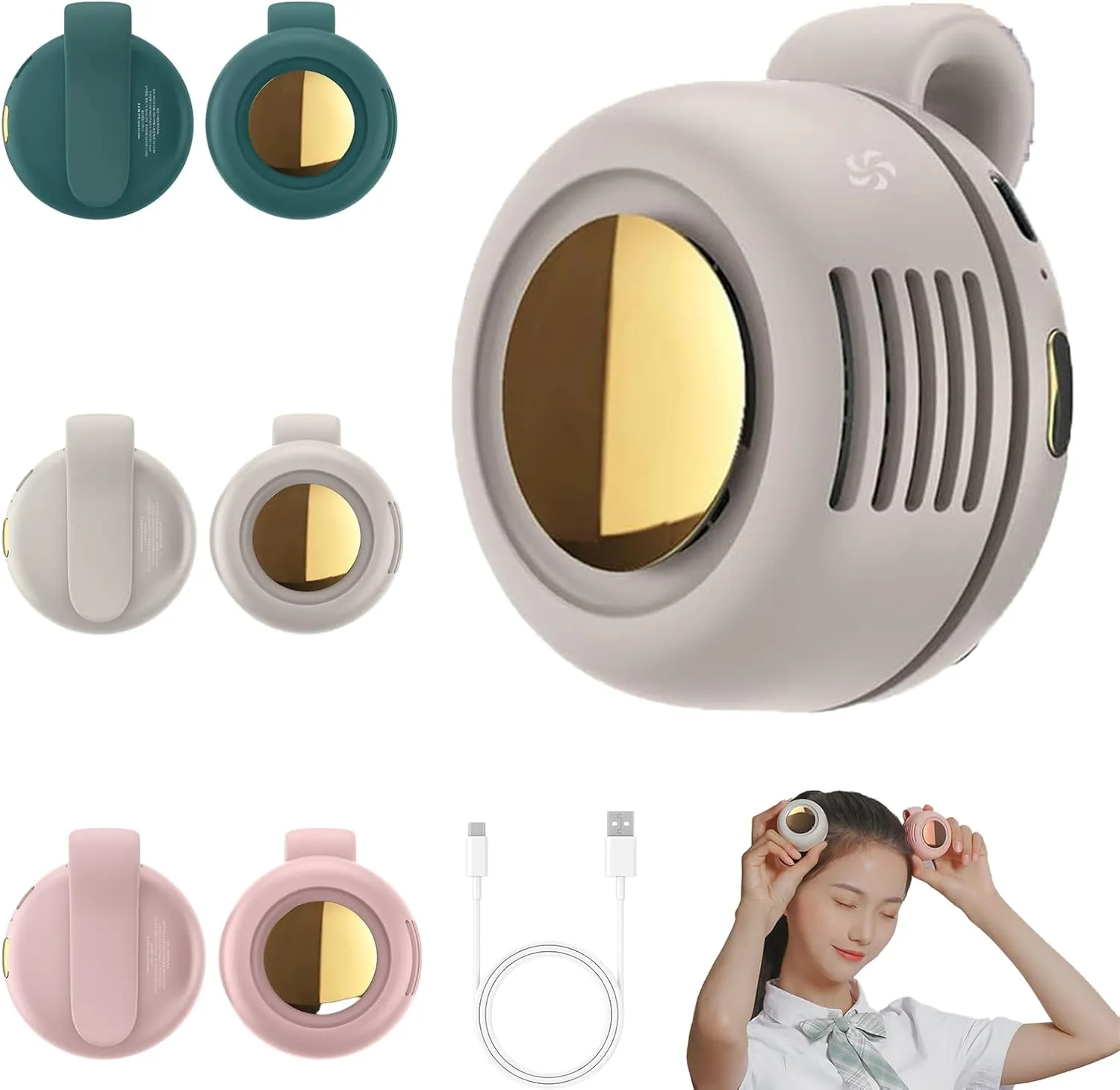 Aerio Clip On Fan, Aerio Personal Clip Fan, Portable Silent Mini Bladeless Electric Fan, 360 Rotating Adjustable 3-Speed Suspended Collar & Waist Fans, Suitable for Outdoor & Travel & Office (white) 360-degree rotating fan for home use