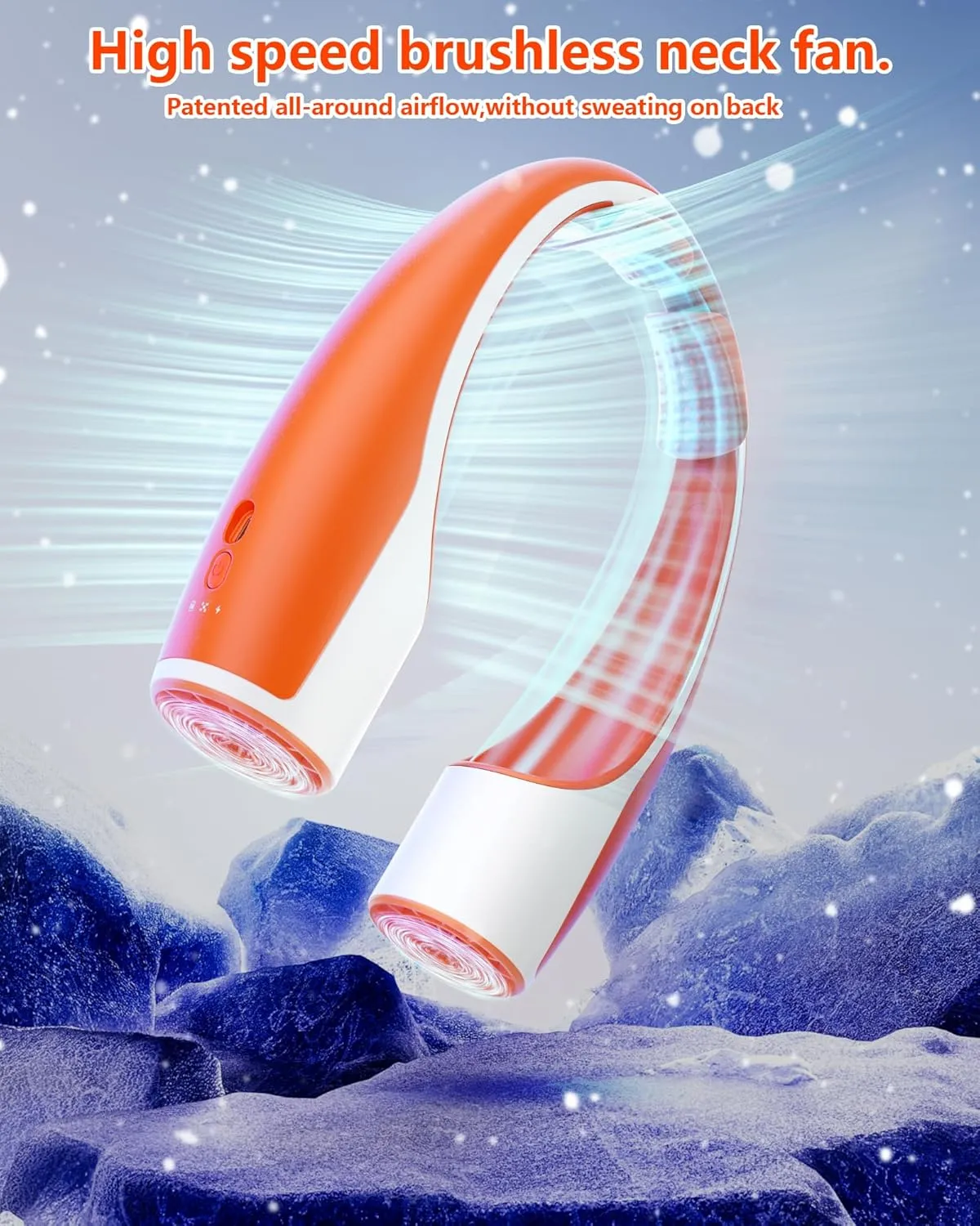 AI Neck Fan, 4 Speeds Adjustable Portable Personal Fan Rechargeable, 4000 mAh Battery Faster Cooling Wearable Fan, Ultra Quiet for Home, Office, Travel, Outdoor - Orange