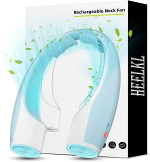 AI Neck Fan, 4 Speeds Adjustable Portable Personal Fan Rechargeable, 4000 mAh Battery Faster Cooling Wearable Fan, Ultra Quiet for Home, Office, Travel, Outdoor - White Blue Neck fan for hands-free comfort