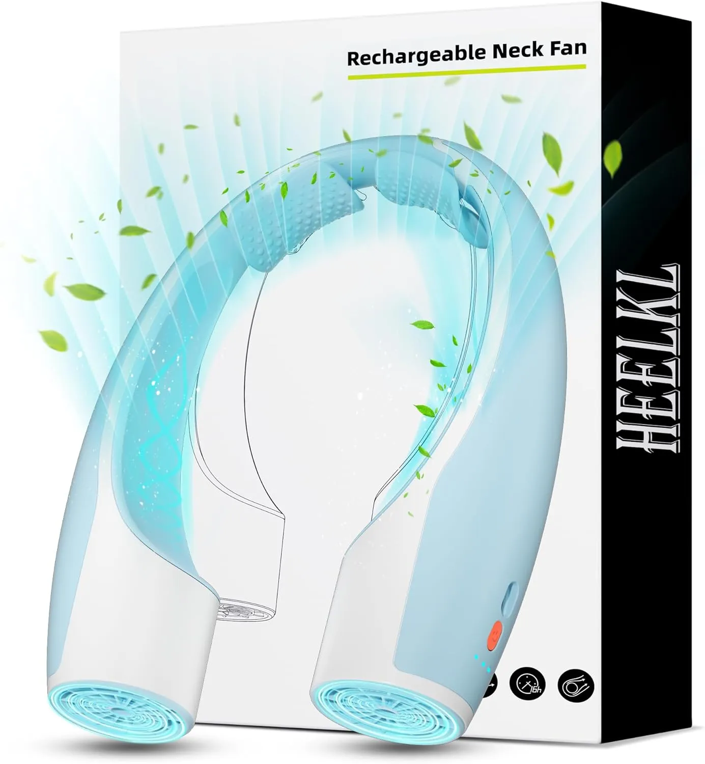 AI Neck Fan, 4 Speeds Adjustable Portable Personal Fan Rechargeable, 4000 mAh Battery Faster Cooling Wearable Fan, Ultra Quiet for Home, Office, Travel, Outdoor - White Blue Neck fan for hands-free comfort
