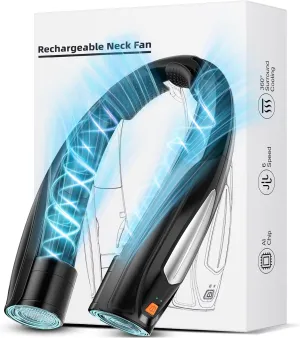 AI Neck Fan, 6 Speeds Adjustable Portable Personal Fan Rechargeable, 6000 mAh Battery Faster Cooling Wearable Fan, Ultra Quiet for Home, Office, Travel, Outdoor Neck fan for hands-free comfort