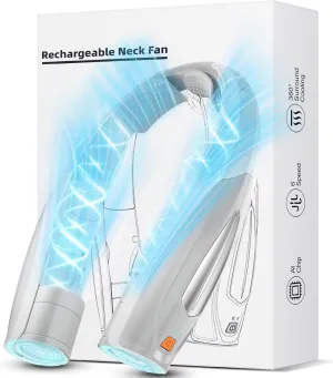 AI Neck Fan, 6 Speeds Adjustable Portable Personal Fan Rechargeable, 6000 mAh Battery Faster Cooling Wearable, Ultra Quiet for Home, Office, Travel, Outdoor Neck fan for hands-free comfort