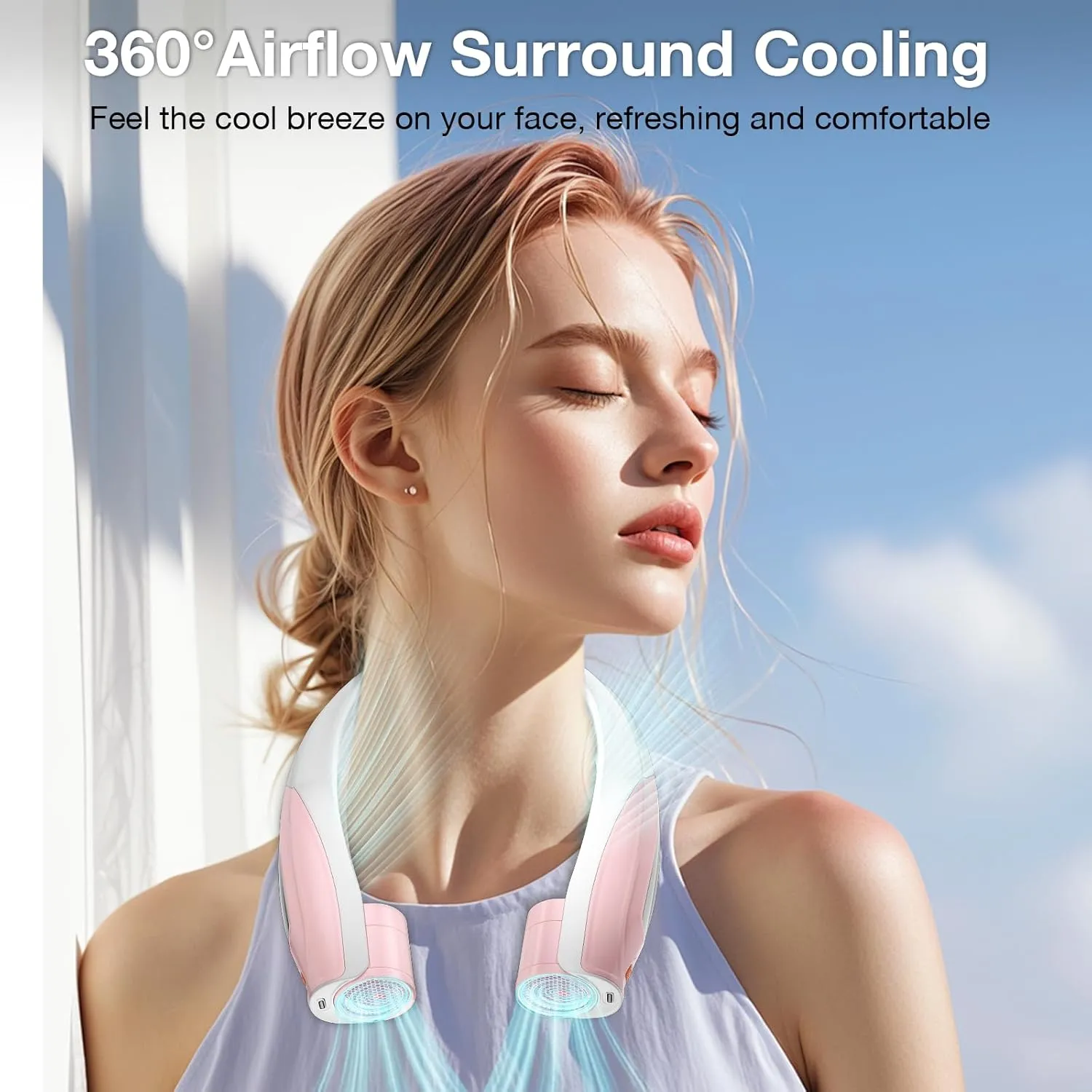 AI Neck Fan, 6 Speeds Adjustable Portable Personal Fan Rechargeable, 6000 mAh Battery Faster Cooling Wearable, Ultra Quiet for Home, Office, Travel, Outdoor