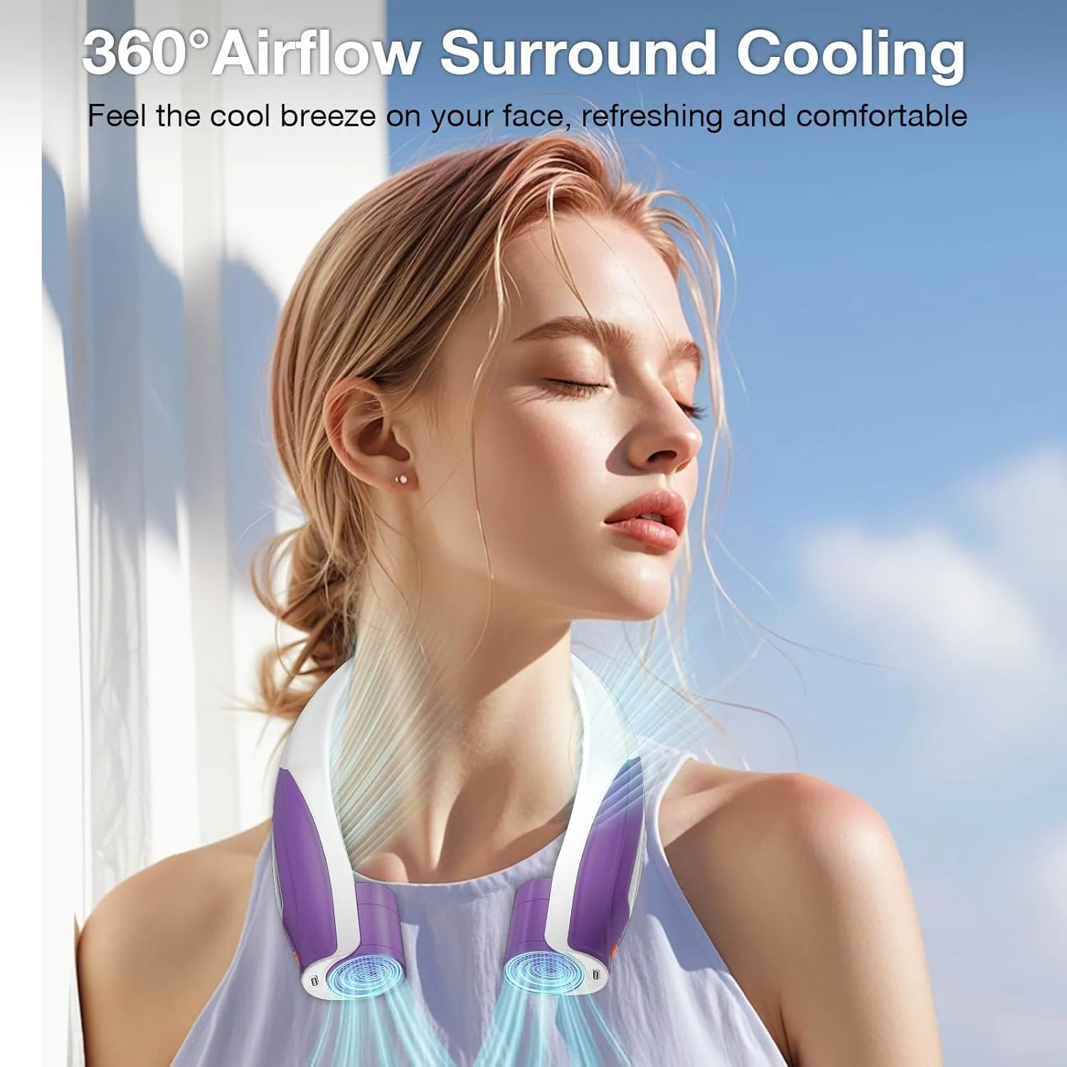 AI Neck Fan, 6 Speeds Adjustable Portable Personal Fan Rechargeable, 6000 mAh Battery Faster Cooling Wearable, Ultra Quiet for Home, Office, Travel, Outdoor