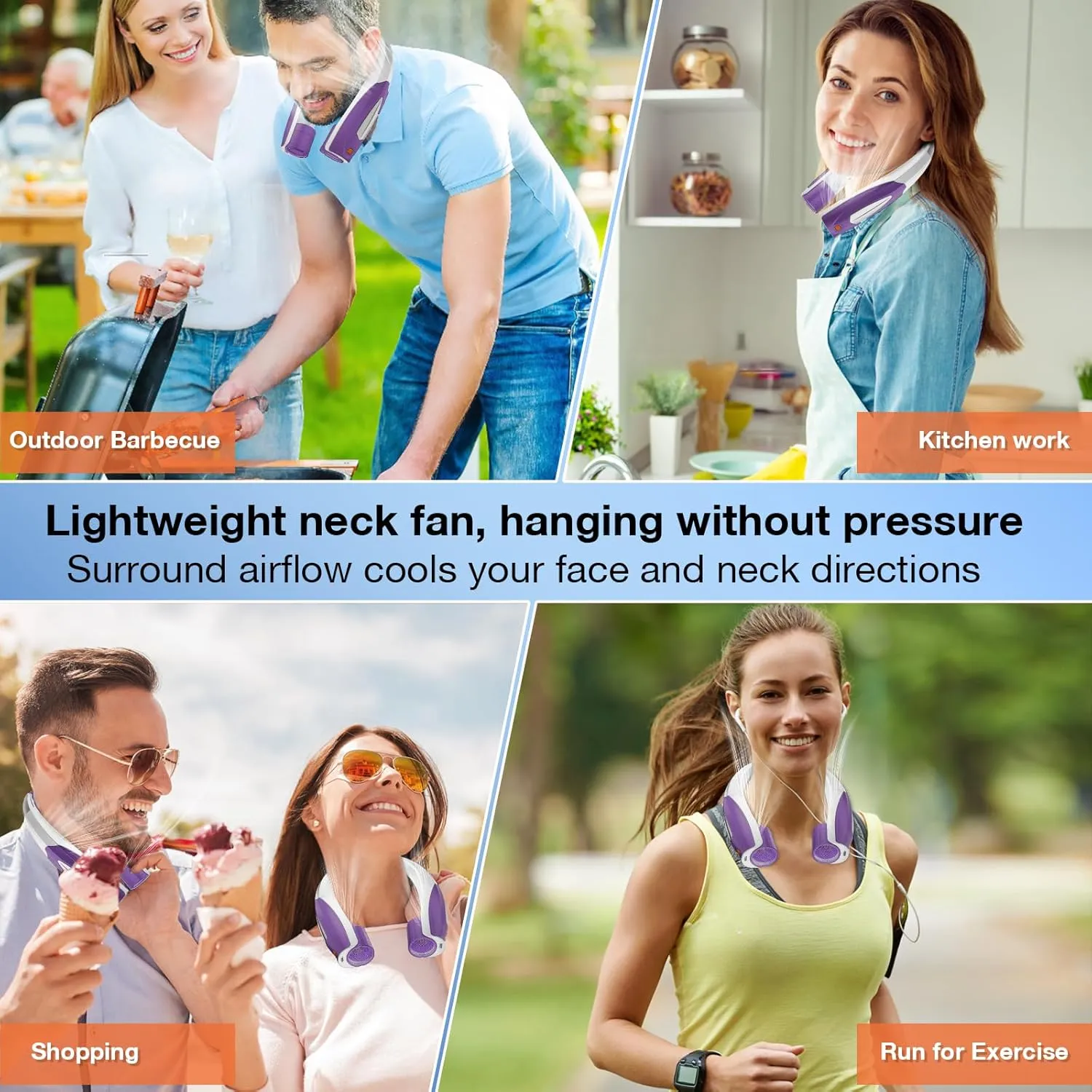 AI Neck Fan, 6 Speeds Adjustable Portable Personal Fan Rechargeable, 6000 mAh Battery Faster Cooling Wearable, Ultra Quiet for Home, Office, Travel, Outdoor