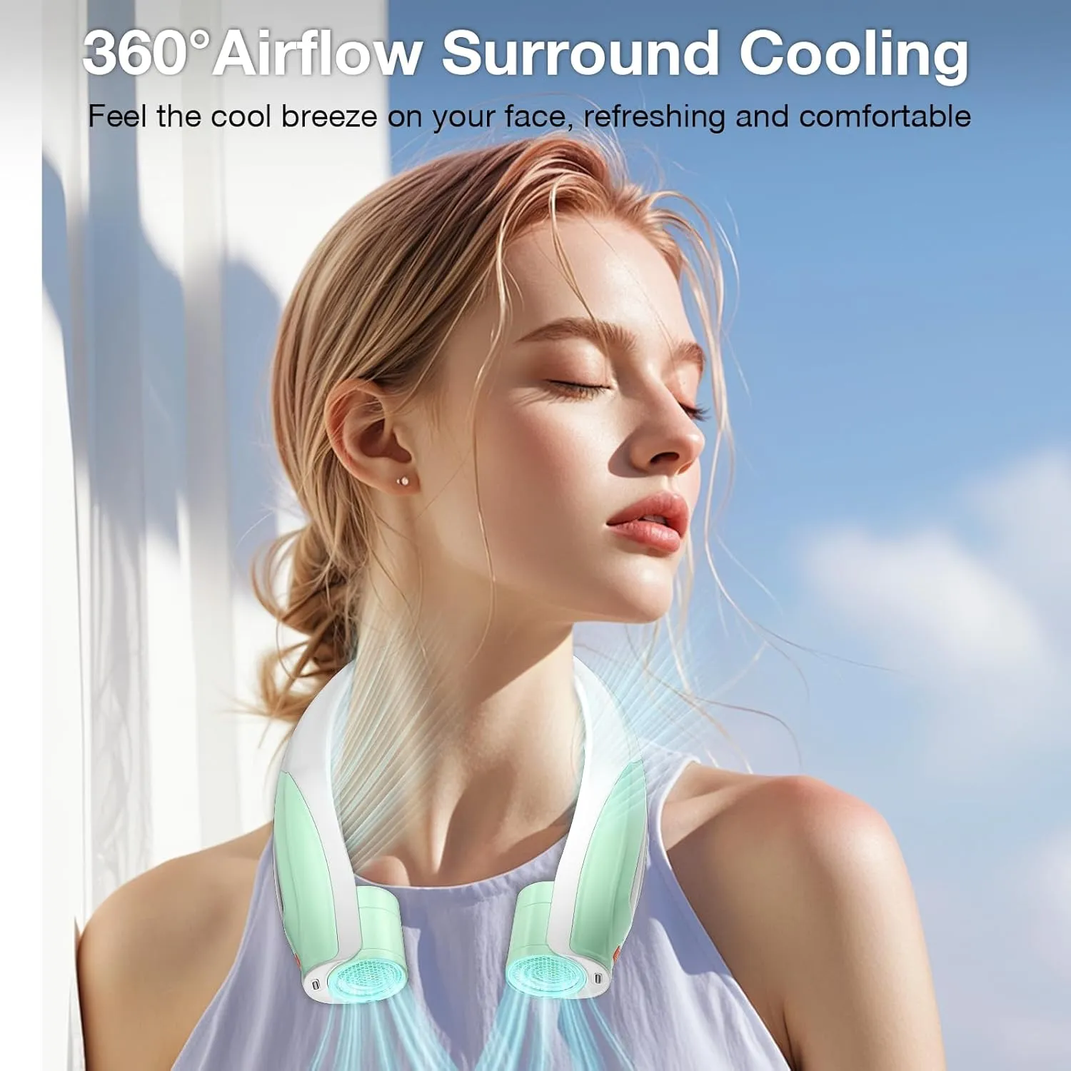 AI Neck Fan, 6 Speeds Adjustable Portable Personal Fan Rechargeable, 6000 mAh Battery Faster Cooling Wearable, Ultra Quiet for Home, Office, Travel, Outdoor