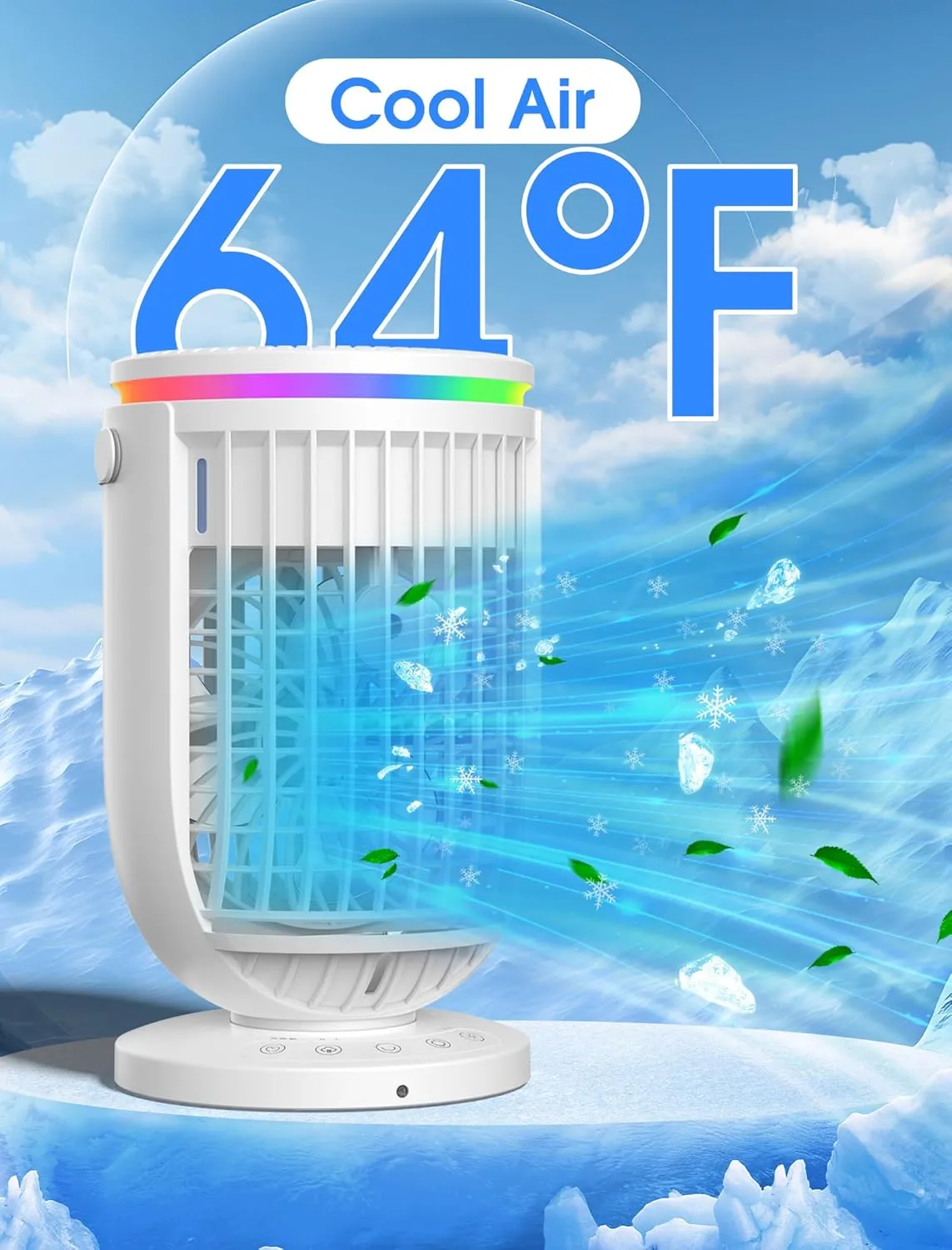 AI Portable Air Conditioners Fan with 120 Rotating Function,JYew Evaporative Mini Room Air Conditioners Air Cooler with 4 in 1 Humidifier Fan Conditioner, AC Portable for Room Office Car Solar-powered car fan for ventilation