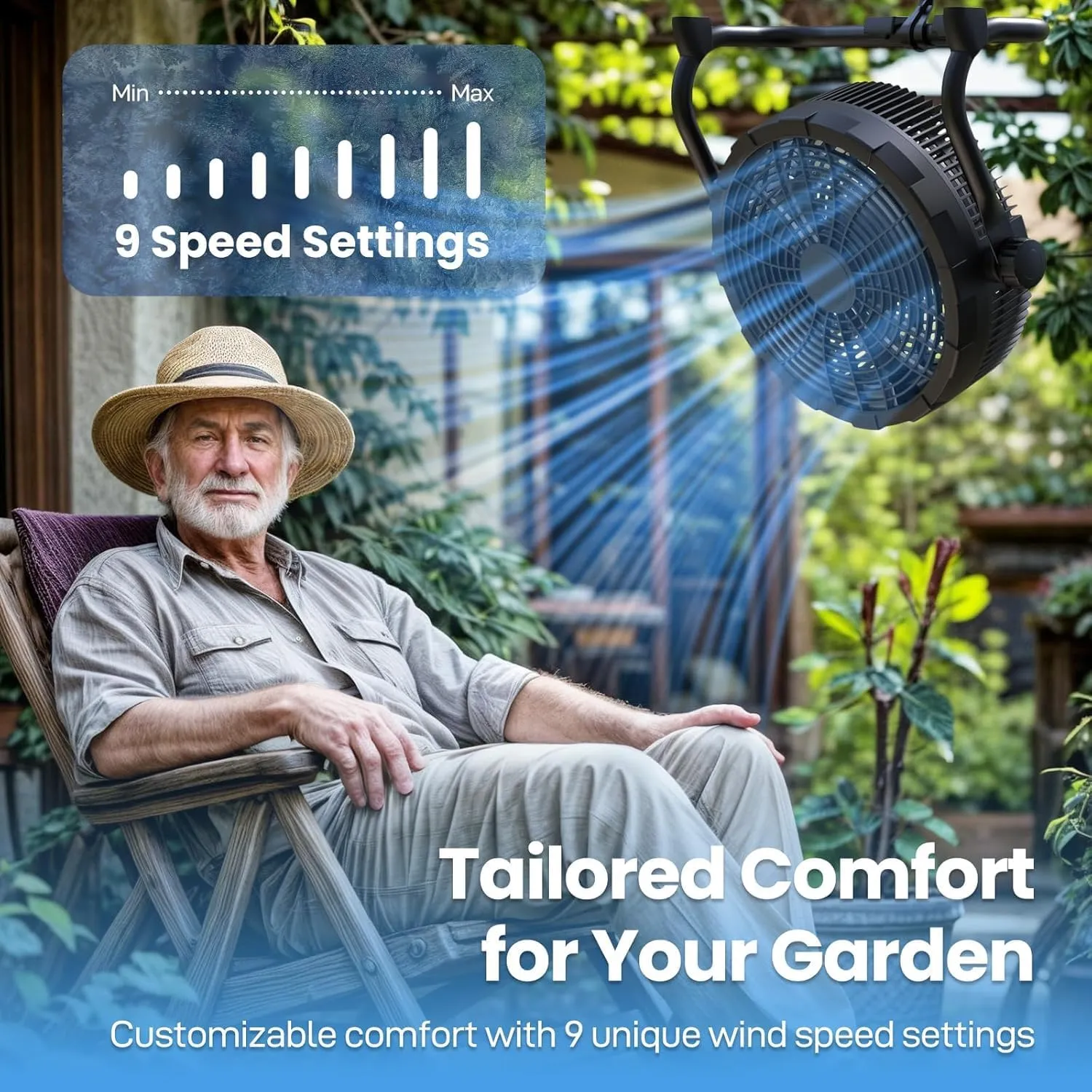 Air Choice 10" Portable Battery Operated Fan, Rechargeable Cordless Fan, 360 Tilt, 20H Run Time, 9 Wind Speed, LED Light, High Velocity Wireless Floor Fan for Camping Travel Tent Hurricane Home