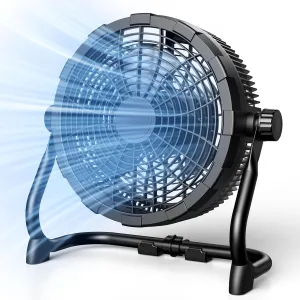 Air Choice 10" Portable Battery Operated Fan, Rechargeable Cordless Fan, 360 Tilt, 20H Run Time, 9 Wind Speed, LED Light, High Velocity Wireless Floor Fan for Camping Travel Tent Hurricane Home Battery-powered portable fan