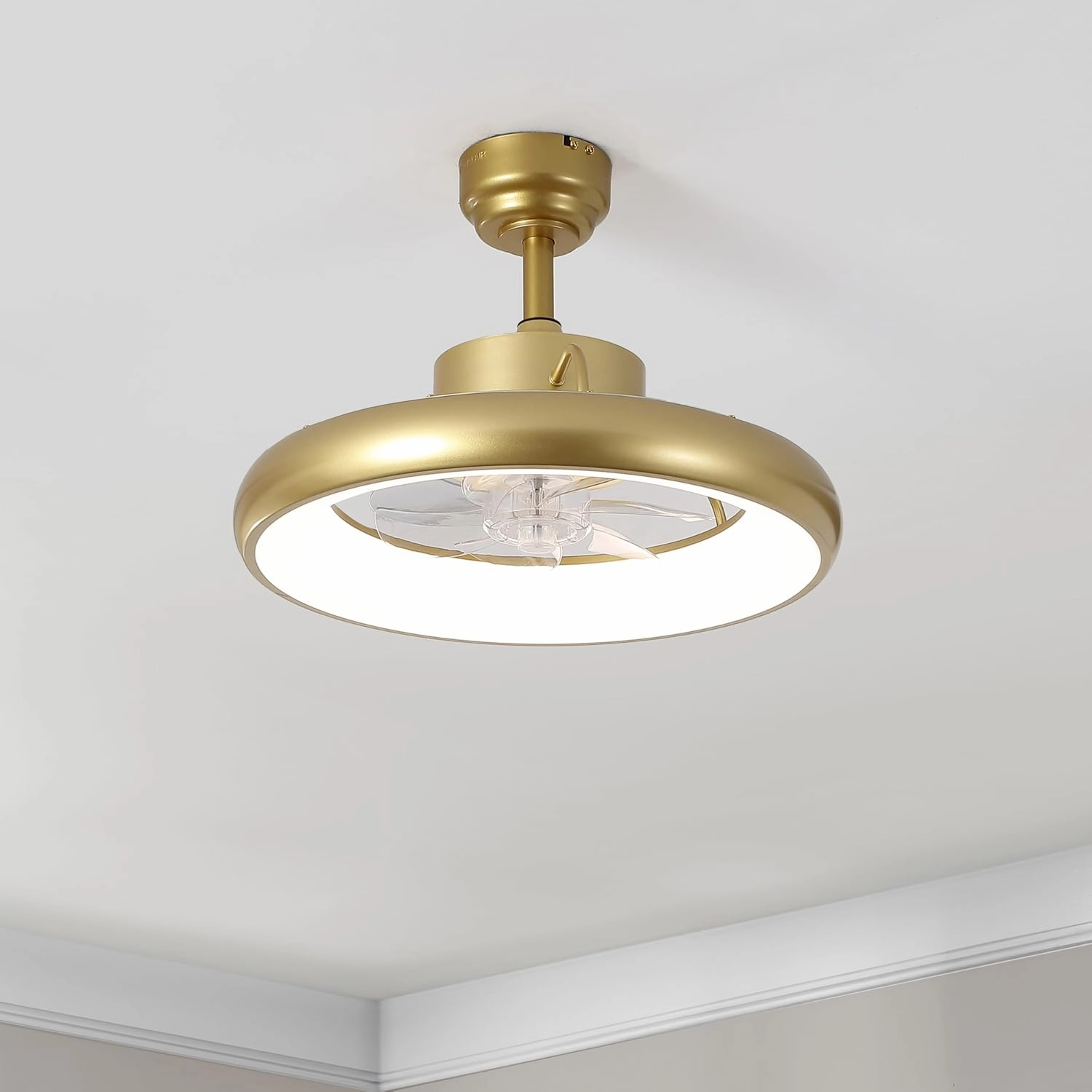 AIR8002A Loren 20" Modern Contemporary 6-Speed Metal Mobile-App/Remote-Controlled Dimmable Smart Integrated LED Ceiling Fan, Gold Painting for Living Room, Bedroom, Office