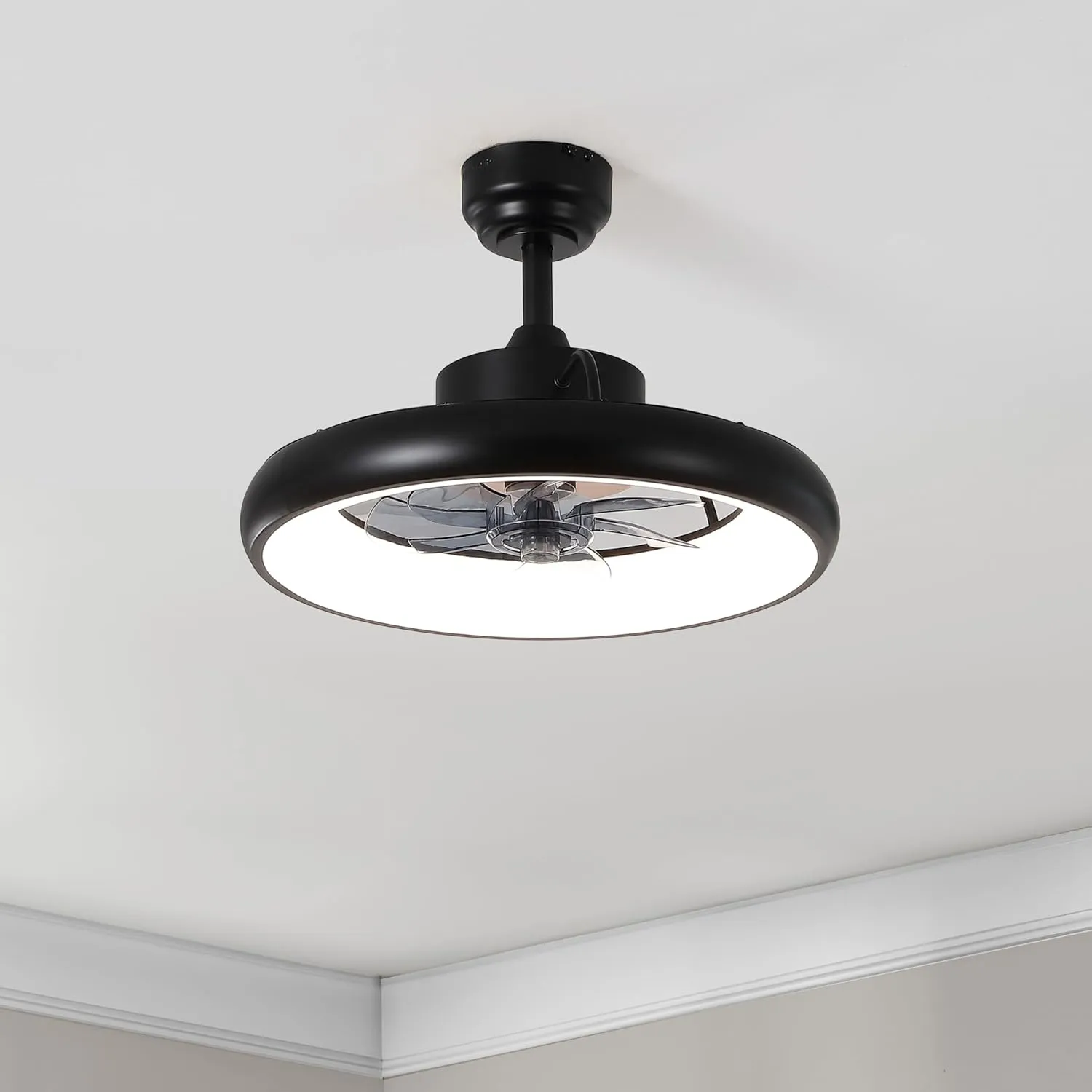 AIR8002B Loren 20" Modern Contemporary 6-Speed Metal Mobile-App/Remote-Controlled Dimmable Smart Integrated LED Ceiling Fan, Black for Living Room, Bedroom, Office