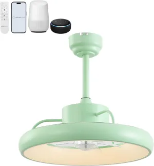 AIR8002C Loren 20" Modern Contemporary 6-Speed Metal Mobile-App/Remote-Controlled Dimmable Smart Integrated LED Ceiling Fan, Mint for Living Room, Bedroom, Office App-controlled remote fan for convenience