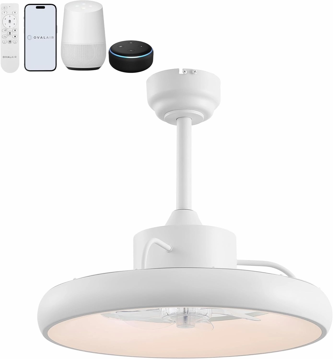 AIR8002D Loren 20" Modern Contemporary 6-Speed Metal Mobile-App/Remote-Controlled Dimmable Smart Integrated LED Ceiling Fan, White for Living Room, Bedroom, Office App-controlled remote fan for convenience