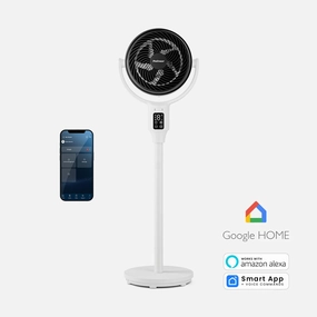 AirFlo 43" Smart Hybrid Pedestal Fan - Ultra-Quiet Air Circulator - White compact desk fans for workspace comfort