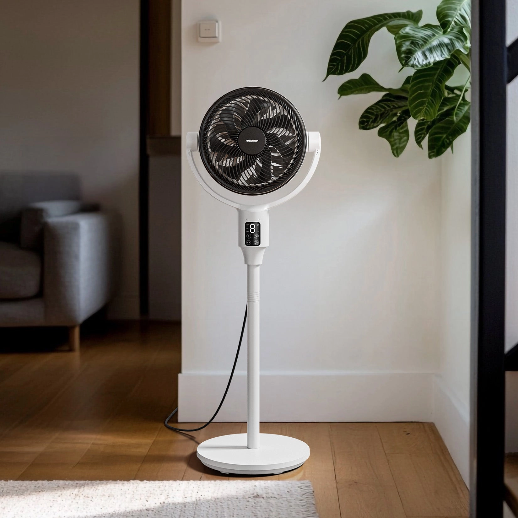 AirFlo Plus 44" Hybrid Pedestal Fan - Ultra-Quiet Air Circulator - White