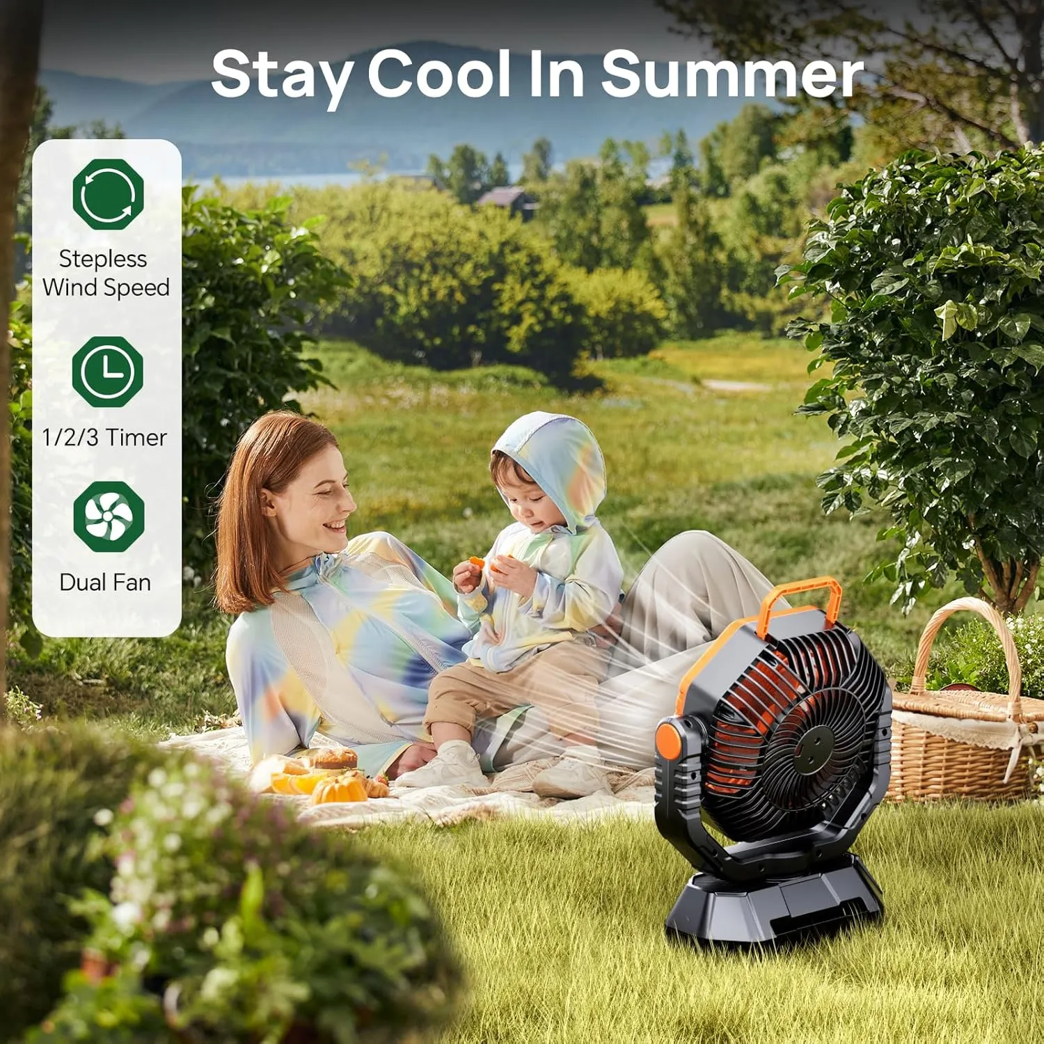 AJVV Camping Fan, Portable Fans Rechargeable 20000mAh Battery Powered with LED Light and Hook, 13 Speed 270Adjustable and Dual-Blade High Wind, Outdoor Fan for Indoor, Tent, Outdoor, Camping,Travel