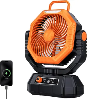 AJVV Camping Fan, Portable Fans Rechargeable 20000mAh Battery Powered with LED Light and Hook, 13 Speed 270Adjustable and Dual-Blade High Wind, Outdoor Fan for Indoor, Tent, Outdoor, Camping,Travel Battery-powered portable fan