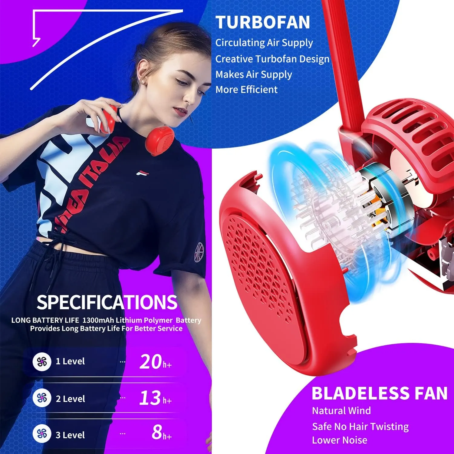 Alioth Portable Neck Fan - Hands Free, Bladeless, 360 Rotatable Battery Operated Wearable Personal Fan, 3 Speeds Cooling, Rechargeable, Leafless, Headphone Design, Mini USB Powered Desk Fan